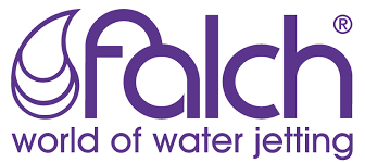 Logo der Firma falch mit Schriftzug world of water jetting als Partner der Firma Riedel Baumaschinen in Bad Homburg