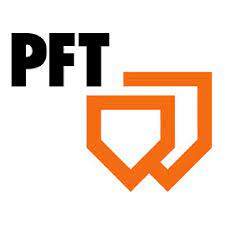 Logo der Firma pft mit orangenem Zeichen als Partner der Firma Riedel Baumaschinen in Bad Homburg